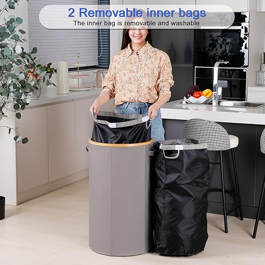 efluky Recycling Bin for Kitchen 100L, 26 Gallon Recycle Bins for Indoor Outdoor Home Use with 2 Removeable and Reusable Inner Bags, Tall Recycle bin for Bottle Can Plastice Stickers (Grey)-DeskLoop Office