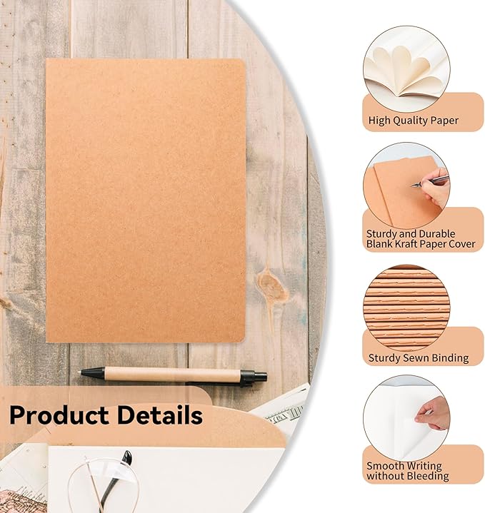 100 Pack Blank Kraft Notebooks, 8.3x5.5 Inches A5 Small Journals Bulk Blank Notebooks 80 Gsm Unlined with 60 Pages A5 Subject Notebooks Traveler Journal Set for Adult Students Back to School Supplies