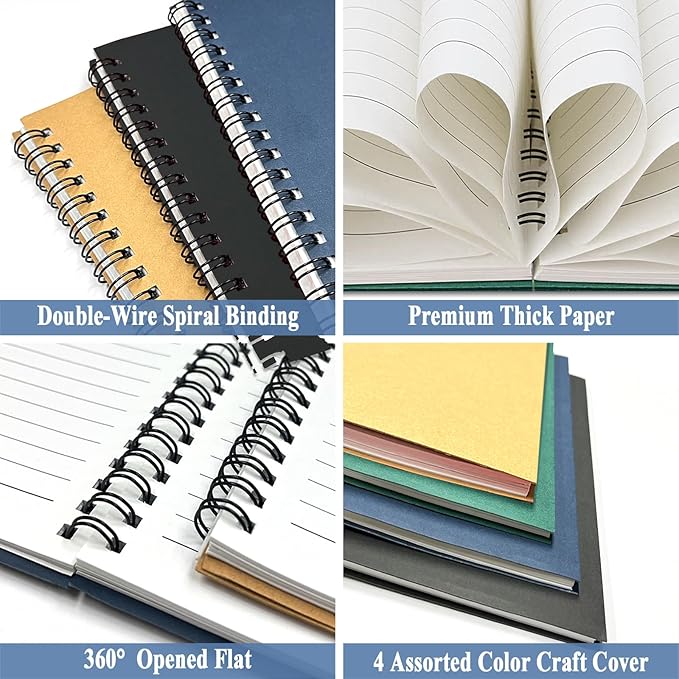 GINMLYDA Small Spiral Notebook A5, 8Pack 120 Lined Pages 8.25x5.5 Inches Spiral Journal Kraft Cover Notebooks & Writing Pads for School Home Office Aesthetic Sketch Drawing Note-DeskLoop Office