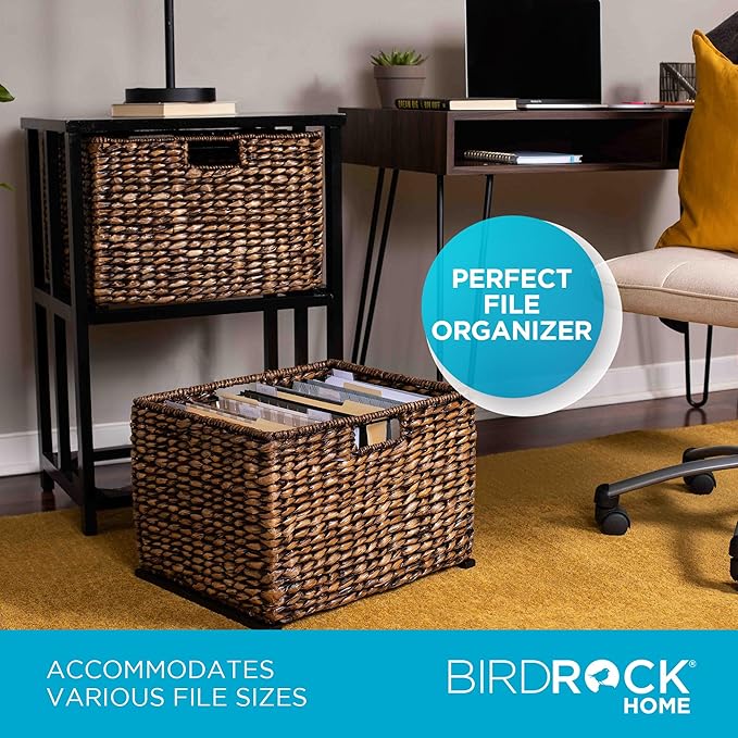 BIRDROCK HOME 2 Tiered File Cubby w/Wood Top - File Cabinet, Home Office Storage, Nightstand, Decorative Wooden Organizer | Desk, Modern Table, Shelves, Side Table, Craft Furniture - Brown Wash-DeskLoop Office