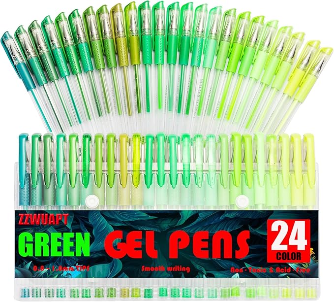 Green Gel Pens for Coloring Book,72 Color Gel Pens Set including 24 Color Gel Pen with 48 Refills,40% More Ink Colored Gel Pens for Drawing, Doodling, Scrapbook, Journaling-DeskLoop Office