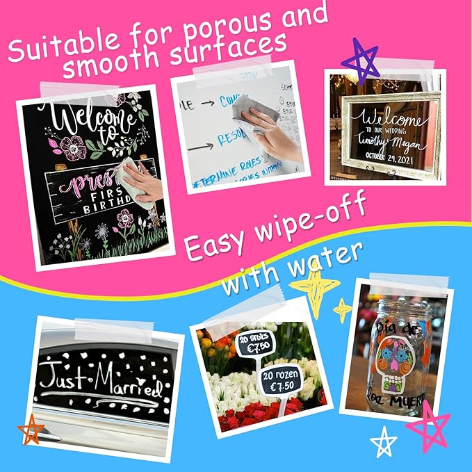 12 Liquid Chalk Markers for Blackboard Washable, 6MM Chalkboard Markers for Whiteboard, Window, Glass, Mirror, Car, Non-Toxic Chalk Pens for Back to School, Office & Home Use-DeskLoop Office