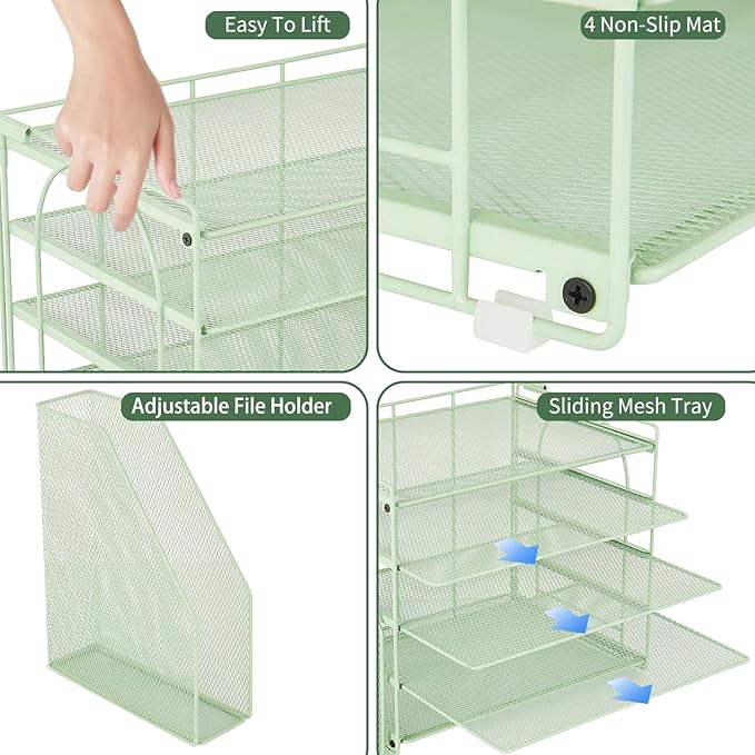 AUPSEN Green Desk Accessories Organizer,5-Tier Letter Tray Paper Organizer with Adjustable File Holder, Desktop Office Desk Accessories for Office Supplies-DeskLoop Office