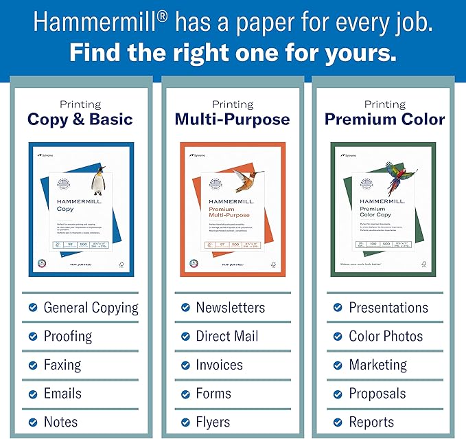 Hammermill Printer Paper, 20 lb Copy Paper, 3 Hole - 10 Ream (5,000 Sheets) - 92 Bright, Made in the USA, 105031C