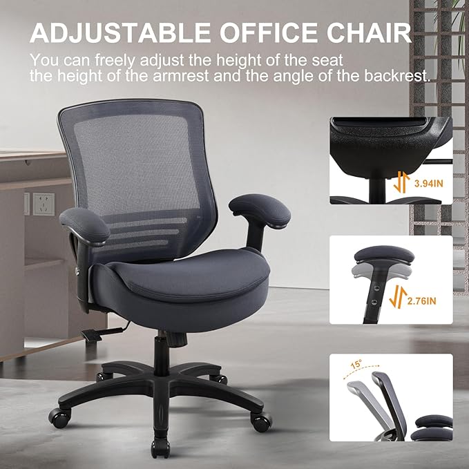 400lbs Ergonomic Office Chair with Double Seat Cushion and Soft Armrests for Executive Computer Desk with Built-in Lumbar Support(Gray)-DeskLoop Office