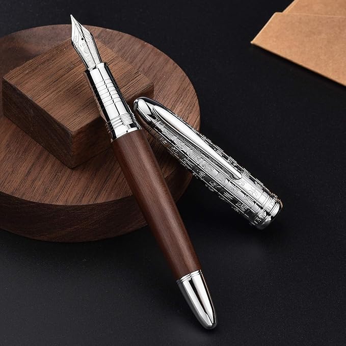 Hongdian 6016 Natural Wood Fountain Pen, Iridium Extra Fine Nib Writing Pen with Metal Pen Case-DeskLoop Office