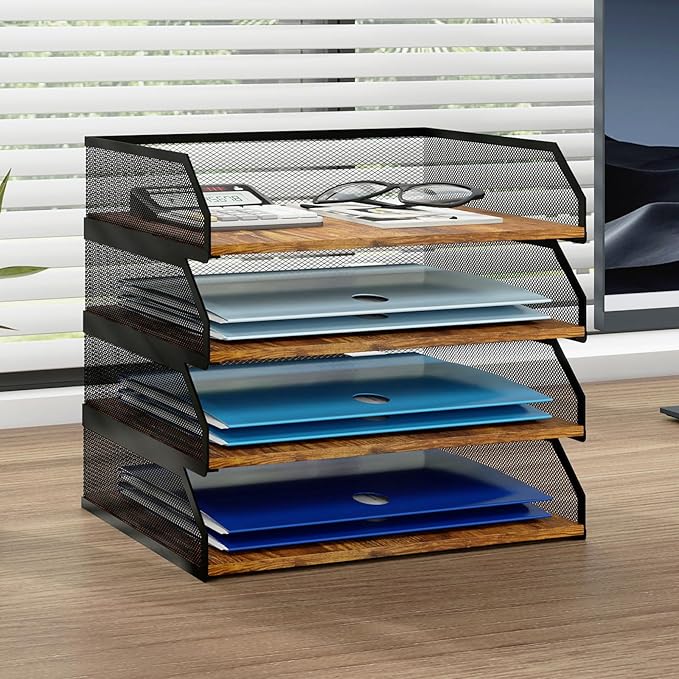 Natwind 4-Tier Stackable Paper Tray, Metal Mesh Desktop Organizer, Paper Sorter, Letter Trays,File Document Storage Rack for for Home, Office, School (Retro)-DeskLoop Office