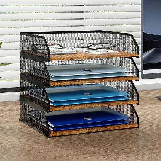 Natwind 4-Tier Stackable Paper Tray, Metal Mesh Desktop Organizer, Paper Sorter, Letter Trays,File Document Storage Rack for for Home, Office, School (Retro)-DeskLoop Office