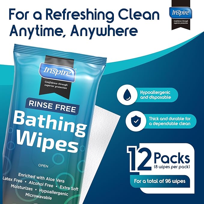 Inspire Thick Rinse Free Body Wipes, Extra Large Washcloths For Adults, Aloe Vera Enriched-DeskLoop Office