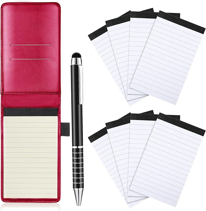 Outus 10 Pcs Pocket Notebook with Pen Set Included Mini Pocket Notepad Holder with 50 Lined Sheets, Metal Pen, 8 Pcs 3 x 5 Inch Memo Book Refills, 30 Lined Paper Per Note Pad (Rose Red)-DeskLoop Office