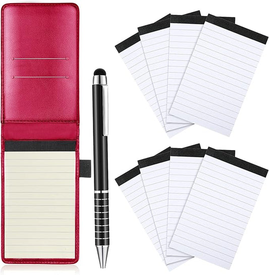 Outus 10 Pcs Pocket Notebook with Pen Set Included Mini Pocket Notepad Holder with 50 Lined Sheets, Metal Pen, 8 Pcs 3 x 5 Inch Memo Book Refills, 30 Lined Paper Per Note Pad (Rose Red)-DeskLoop Office