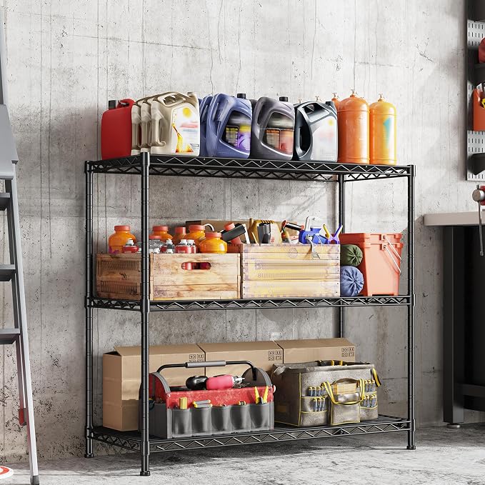 3- Shelf Metal Shelving Unit 35.6Wx14Dx36H, Adjustable Storage Shelves Heavy - Image 8