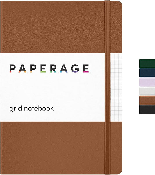PAPERAGE Graph Paper Journal Notebook, (Cognac), 160 Pages, Medium 5.6 in x 8 in - 100 GSM Thick Paper – Hardcover Grid Notebook for Work or School-DeskLoop Office
