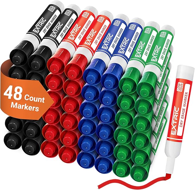 EXTRIC Dry Erase Markers Bulk Set of 48, Whiteboard Markers Bulk 4 Colors Chisel Tip White Board Markers, Red Blue Green Black Dry Erase Marker-DeskLoop Office