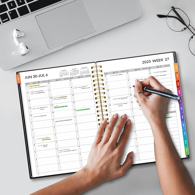 SUNEE 2025-2026 Appointment Book, Quarter-Hourly, Weekly & Monthly - from July 2025 to June 2026, 6.4"x8.3" Academic Planner, Flexible Cover, Note Pages, Bookmark, Spiral Binding, Black-DeskLoop Office