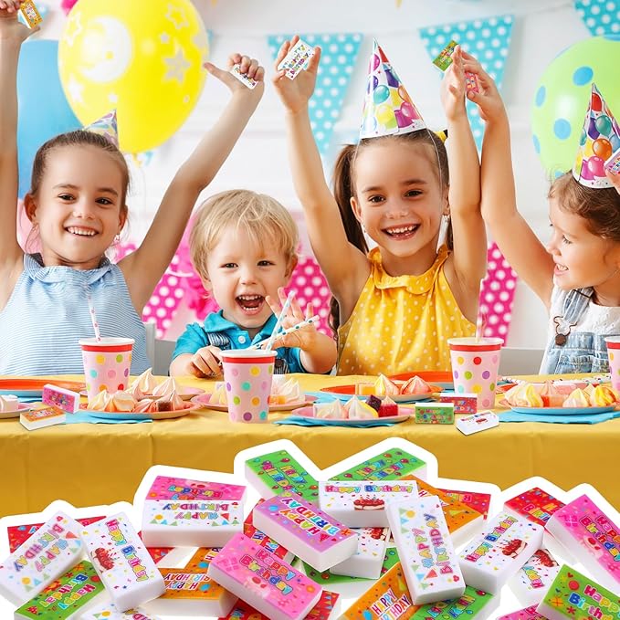 100 Pcs Happy Birthday Erasers Bulk Mini Erasers for Classroom Fun Assortment Birthday Gifts for Back to School Teacher Reward Party Supplies, 8 Styles, 1.6 Inch-DeskLoop Office