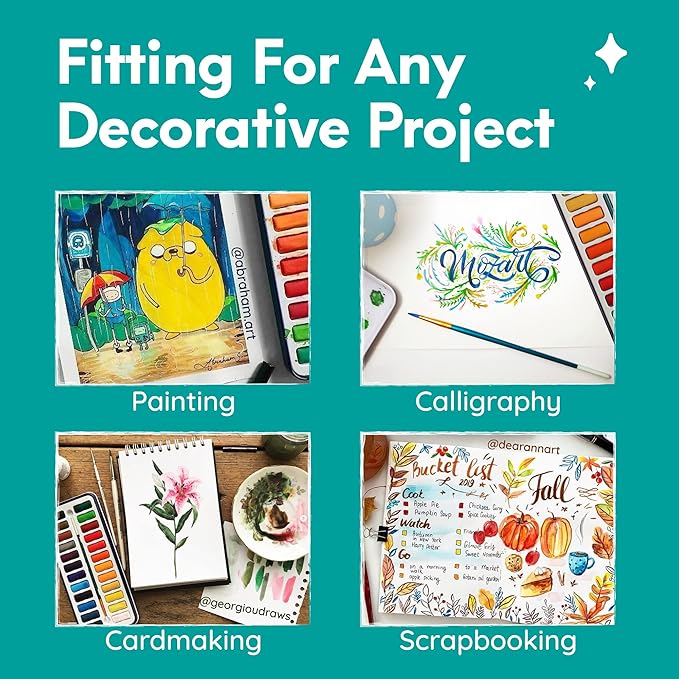 MozArt Supplies Watercolor Paint Essentials Set - Lightweight and Portable Metal Box - Lid Has 3 Partitions for Color Mixing - Easy-to-Blend Non-Toxic Formulation - 24 Vibrant Colors with Paintbrush-DeskLoop Office