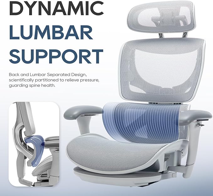 COLAMY Ergonomic Mesh Office Chair, Ergonomic Desk Chair with Footrest, Executive High Back Computer Desk Chair with Lumbar Support, Headrest and Adjustable 3D Arms, Tilt Lock and Lumbar Support-Grey-DeskLoop Office