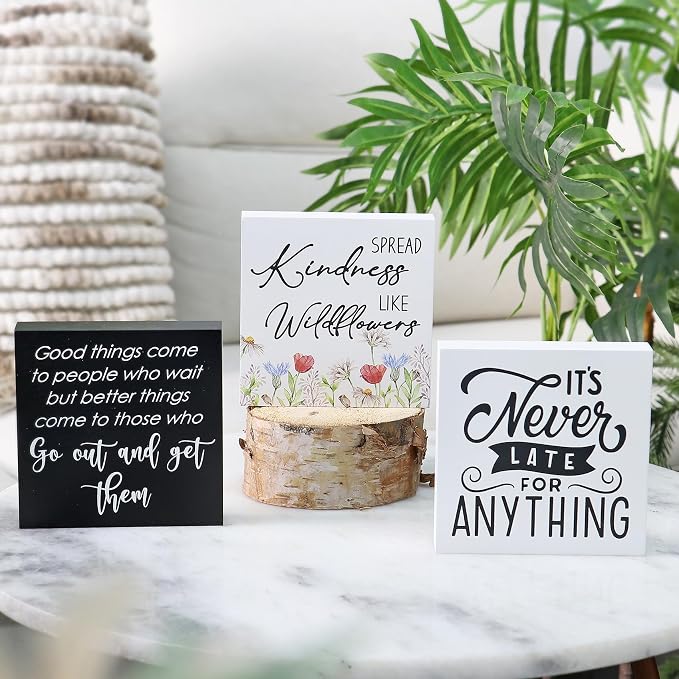 3 Pcs Inspirational Wood Box Sign Set, 5x5 Inches Motivational Quotes Wooden - Image 7