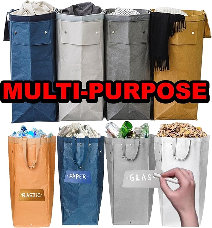 Kitchen Recycling Bin, Large Washable Paper Bags - Sturdy, Foldable, Space-Saving - Multipurpose Trash Can for Kitchen, Garden, and Indoor Use, 4 Colors, 4 Packs/Set-DeskLoop Office