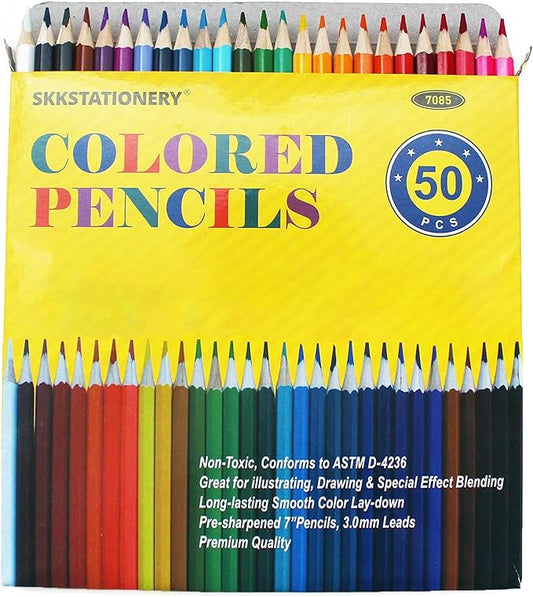 SKKSTATIONERY 50Pcs Colored Pencils,50 Vibrant Colors, Drawing Pencils for Sketch, Arts, Coloring Books, Back to school Christmas Halloween Gifts-DeskLoop Office