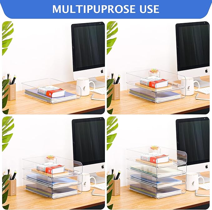 Set of 4 Office Organization and Storage, Clear PET Letter Tray Desk Organizer, Stackable Document and File Paper Organizer for Office Supplies-DeskLoop Office