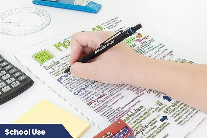 Pacific Arc Chromagraph Metal Mechanical Pencil .5 mm Black Barrel Mechanical Pencil with Built In Lead Pencil Grade Indicator, Lead Pencil Holder for Drafting, Sketching, and Drawing-DeskLoop Office