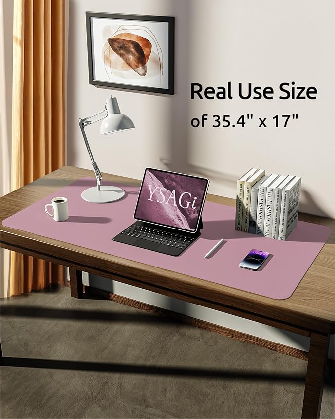 YSAGi Leather Desk Protector, Office Mat, Large Mouse Mat, Non-Slip PU Leather Blotter, Laptop Desk, Waterproof Writing Pad for Office and Home (Pale Mauve, 35.4" x 17")-DeskLoop Office