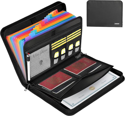 Accordion File Organizer - 12 Pocket Expanding File Folder with Zipper & Labels - Fireproof File Folder Organizer with Multi-Pockets,Document Organizer for Letter A4 Files and More-DeskLoop Office