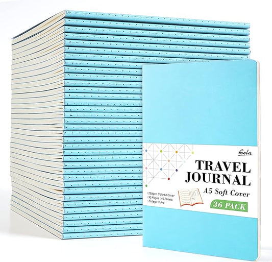 36 Pack Soft Cover Journal Bulk, Feela Lined Blank Travel Journal for Women Men Writing, Notebooks College Ruled for Work, Note Taking Notebook School Business Supplies, 8.2” x 5.5”, A5, Light Blue-DeskLoop Office