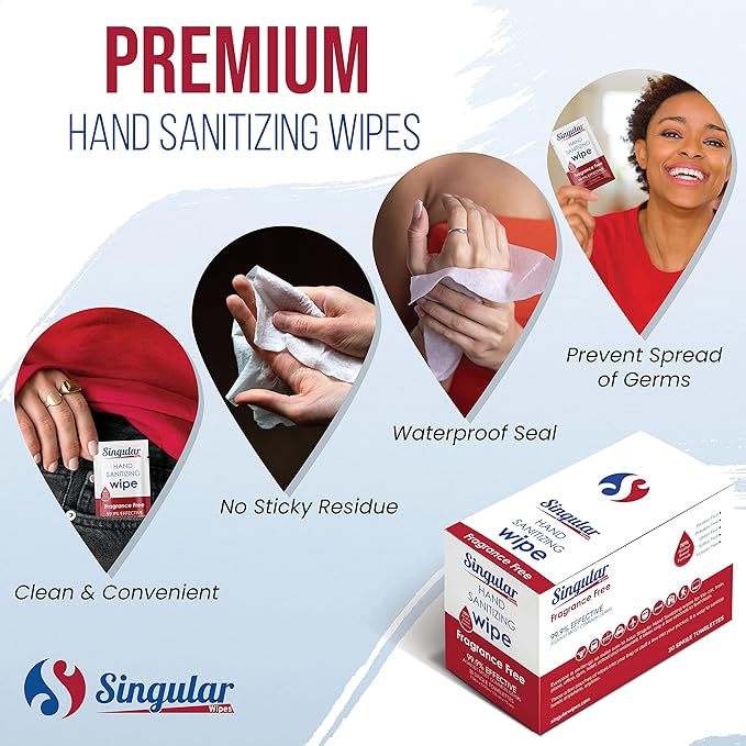 Hand Sanitizing Wipes Travel Size by Singular Wipes –30ct Individually Wrapped | Fragrance-Free, Moisturizing, 70% Isopropyl Alcohol Wipes | Travel, Home, Office, Daily Use | Made in USA-DeskLoop Office