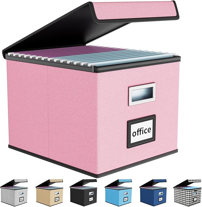 Huolewa Collapsible File Storage Organizer Box with Lid, Linen Document Storage, Universal Hanging Filing Organization Box for Letter/Legal Folder, Decorative Office/Home File Bins - only box-DeskLoop Office