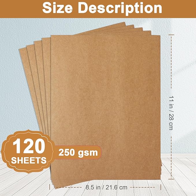 120 Sheets Brown Cardstock 8.5 x 11 Kraft Paper, 92lb Thick Printer Paper Card Stock for Greeting Cards, Stationery, Wrapper, Office Printing, Crafts, Invitations-DeskLoop Office