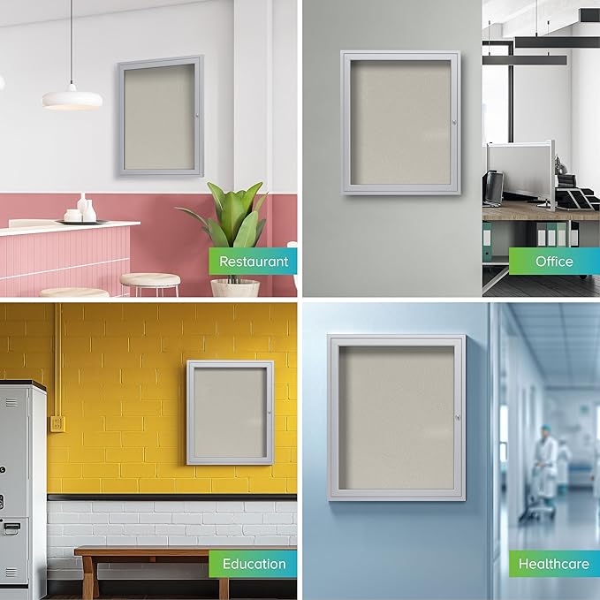 Ghent 36"x30" 1-Door Outdoor Enclosed Vinyl Bulletin Board, Shatter Resistant, with Lock, Satin Aluminum Frame - Ivory (PA13630VX-185), Made in the USA-DeskLoop Office