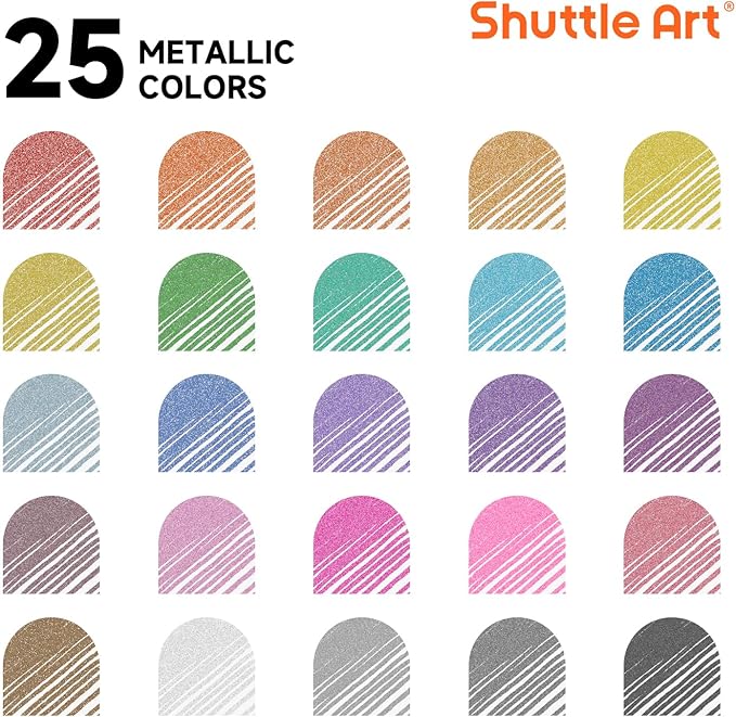 Shuttle Art 50 Pack Metallic Gel Pens, 25 Metallic Gel Pens Set with 25 Refills Perfect for Adult Coloring Books Doodling Drawing Art Markers-DeskLoop Office