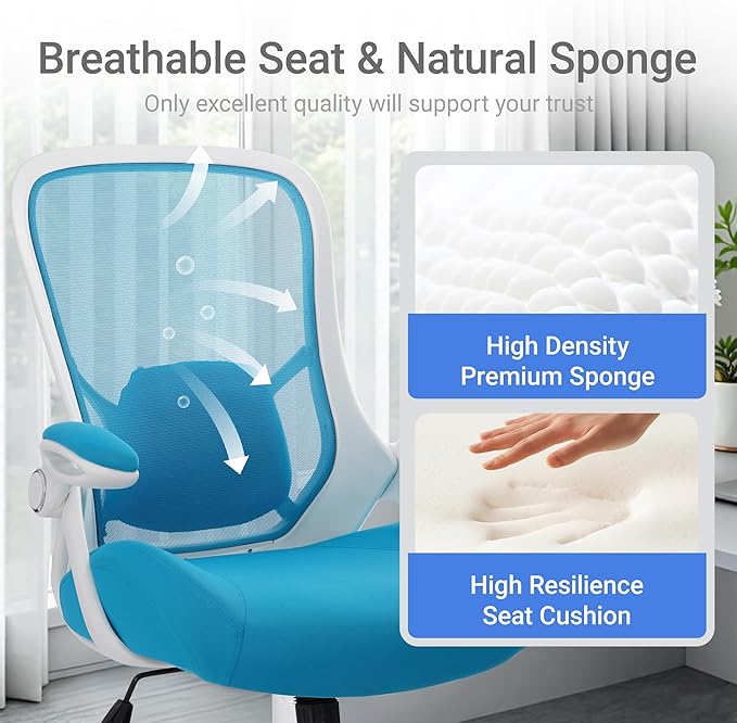 HYLONE 400lbs Heavy Duty Office Chair, 5" Thickened Seat Ergonomic Desk Chair with Adjustable Armrests, Home Office Computer Chairs for Long Hours Mesh Executive Chair(Blue)-DeskLoop Office