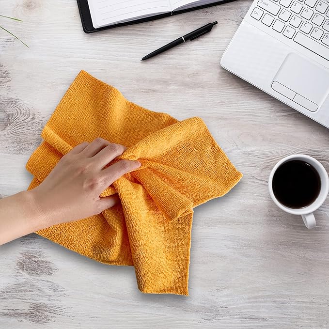 Reusable Microfiber Wipes, 50 Packs, Size 14 inches x 14 inches (Orange)-DeskLoop Office