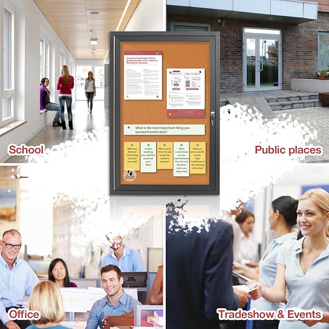 Enclosed Bulletin Board,Outdoor Weatherproof Cork Noticeboard with Locking Door, Wall-Mounted Black Aluminum Frame,Display Case Message Board for Office Home,36x24 Inch (5xA4)-DeskLoop Office