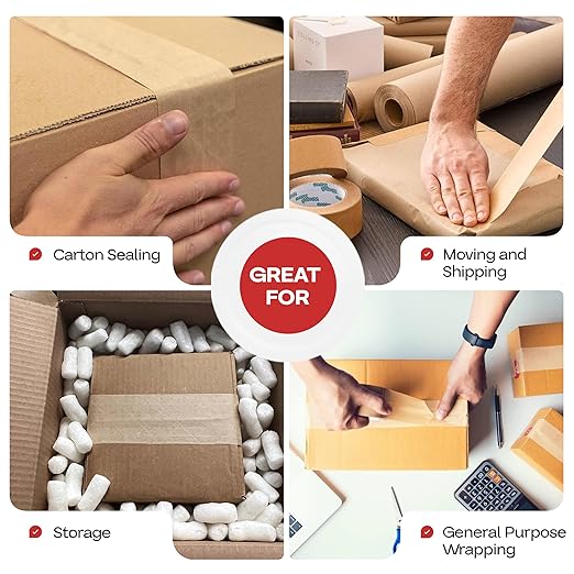 IDL Packaging 2.83" x 450 feet Reinforced Water-Activated Kraft Gummed Tape 30lb Thickness (Pack of 4) - Secure Paper Packing Tape for Secure Carton Sealing - Heavy-Duty for All Conditions, Brown