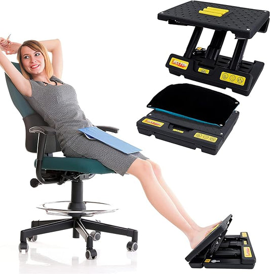 Footrest for Under Desk, Height Adjustable Footrest with Massage Roller and Thick Cushion, Foldable Ergonomic Foot Rest for Car, Office, Home, Train-DeskLoop Office