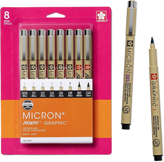 SAKURA Pigma Micron Fineliner Pens - Archival Black Ink Pens - for Writing or Drawing for Artists, Crafters & DIY Gifts Projects - Assorted Point Sizes - 8 Count-DeskLoop Office