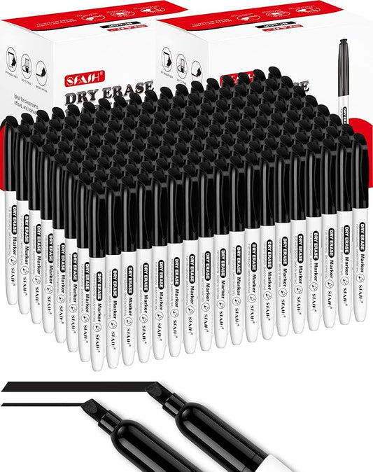 SFAIH Dry Erase Markers Chisel Tip Bulk, 144 Pack Black White Board Markers, Versatile Lines, Low Odor, 1s Quickly Dry, Perfect for School Supplies and Office-DeskLoop Office