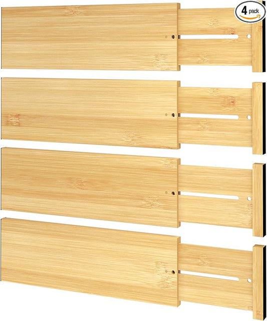 BAMEOS 4 PCS Bamboo Drawer Divider Adjustable Drawer Dividers Kitchen Drawer Organization Utensil Organizers for Kitchen Dresser Bathroom Bedroom and Office-DeskLoop Office
