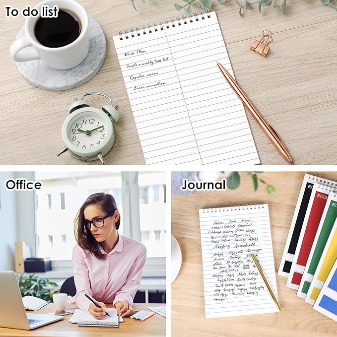 LABUK 15 Pack Steno Pads 6x9 Inches 80 Sheets Spiral Steno Notebooks Gregg Rule, Pocket Notebooks Colorful Covers with Top Spiral Pads for School, University, College, Work, Office-DeskLoop Office
