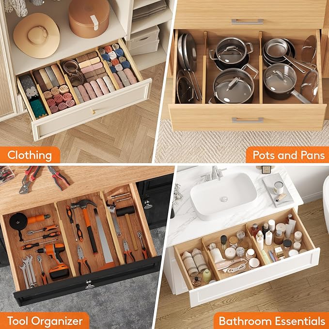 Lifewit 8 Pack Drawer Dividers Bamboo 6" High, 11-17" Adjustable Drawer Organizers for Clothes, Expandable Dresser Separators in Bedroom/Bathroom/Kitchen/Fridge/Office Organization and Storage-DeskLoop Office