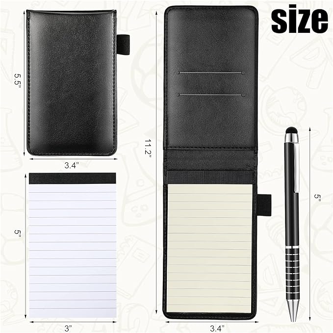 Outus 10 Pcs Pocket Notebook with Pen Set Included Mini Pocket Notepad Holder with 50 Lined Sheets, Metal Pen, 8 Pcs 3 x 5 Inch Memo Book Refills, 30 Lined Paper Per Note Pad (Black)-DeskLoop Office