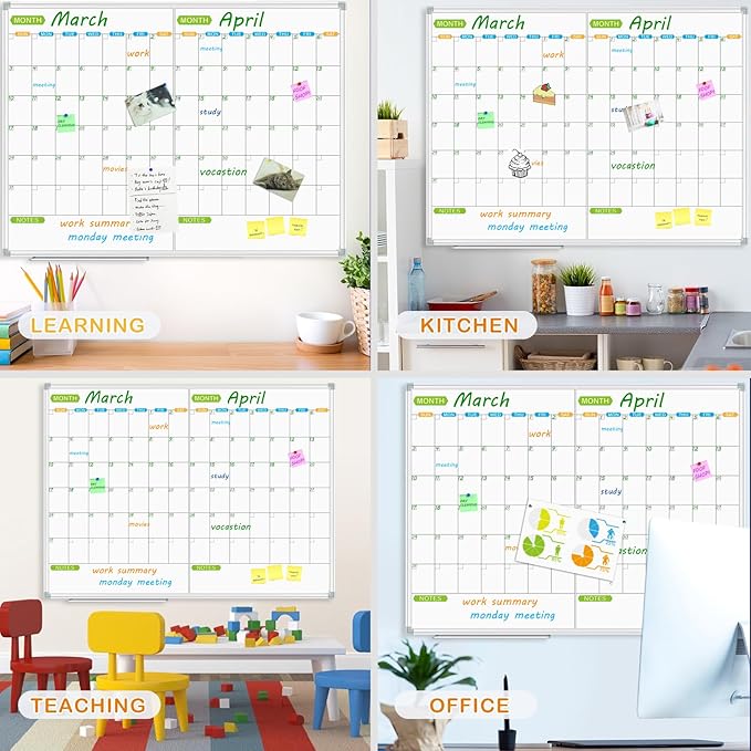 JILoffice Magnetic Dry Erase Calendar Whiteboard, 2 Month White Board Planner 48 X 36 Inch, Silver Aluminum Frame Wall Mounted Board for Office Home and School-DeskLoop Office