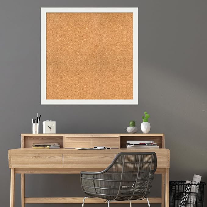 Amanti Art Natural Cork Board for Wall, 39x39 Vision Board with White Frame, Oversize Corkboard Office Decor for Home Organization, Casual Corkboard Pinboard to Display Items for Home Organization in-DeskLoop Office