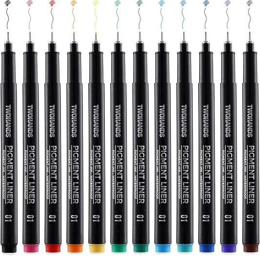 TWOHANDS Micro Pens 01,Art Pens,Fineliner Ink Pens,Set of 12 Technical Drawing pen,Pigment Pen,Fine Point,colord,Waterproof,for Art Watercolor,Sketching,Anime,Manga, 21281-DeskLoop Office