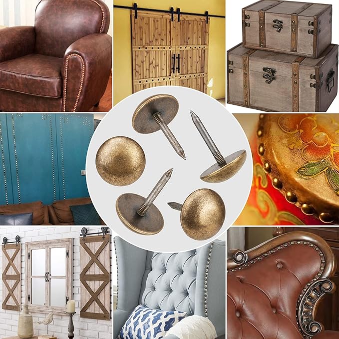 Retro Solid Pure Brass Tacks as Antique Upholstery Tacks for Furniture, Decorative Push Pins for Wood,Carpet Tacks,Hardware Tacks,Cap Tacks,Thumb Tacks,Brass Fasteners(7/10",18mm Brozen Color,10 Pcs)-DeskLoop Office